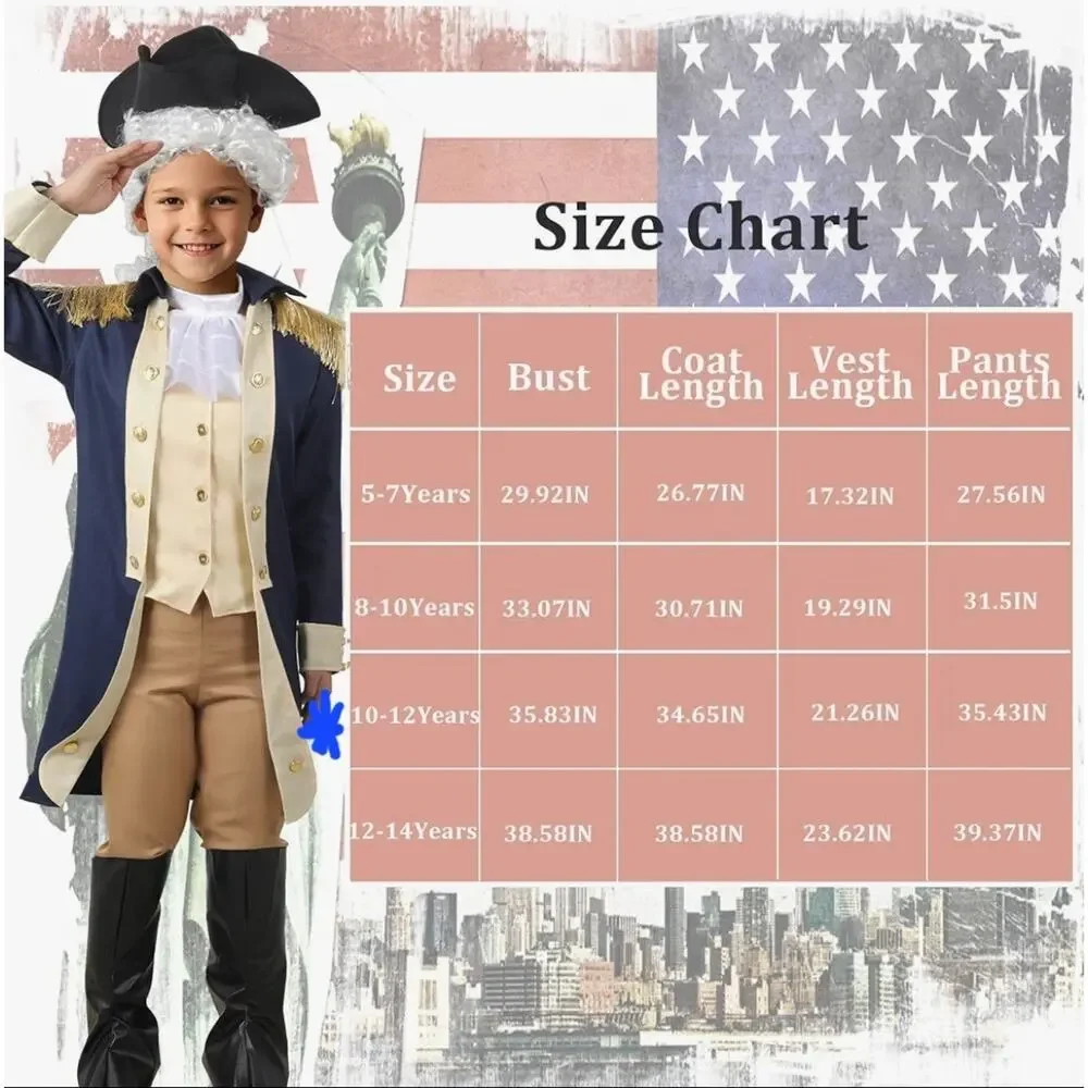 George Washington Boys XL Hamliton American Colonial Uniform Halloween Costume